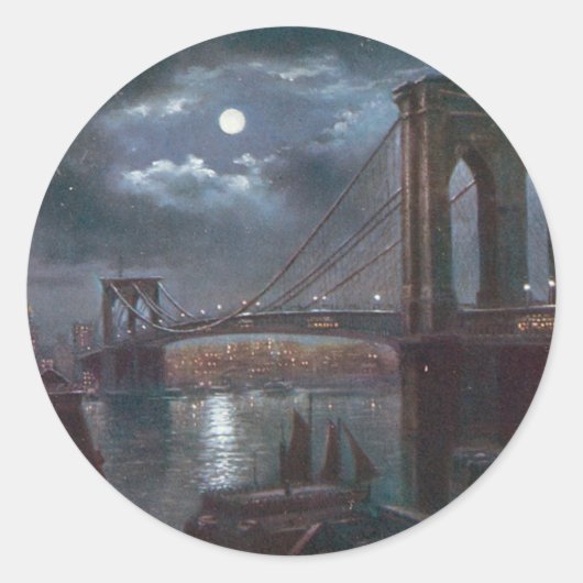 Sticker Rond Pont Brooklyn au clair de lune (Devant)