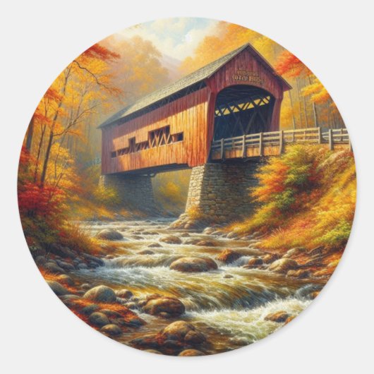 Sticker Rond pont couvert d'automne classique (Devant)