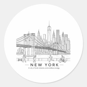 Sticker Rond Pont de Brooklyn New York Minimaliste Ligne Artist