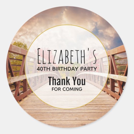 Sticker Rond Pont rustique en bois dans le pays Anniversaire (Devant)