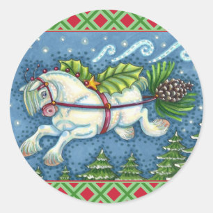 STICKER ROND PONY PULLING PINECONE SLEIGH DE NOËL VOLANT