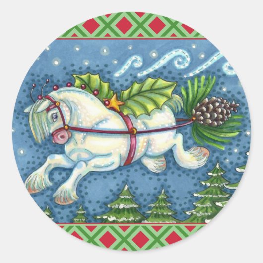 STICKER ROND PONY PULLING PINECONE SLEIGH DE NOËL VOLANT (Devant)