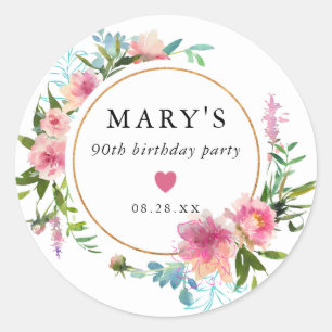 Sticker Rond Pony rose 90e fête d'anniversaire Favor