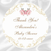 Sticker Rond Pony rose Rococo Baby shower Floral Merci