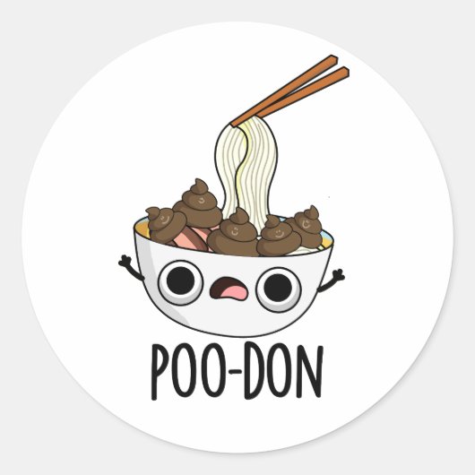 Sticker Rond Poo-don Funny Udon Pun (Devant)