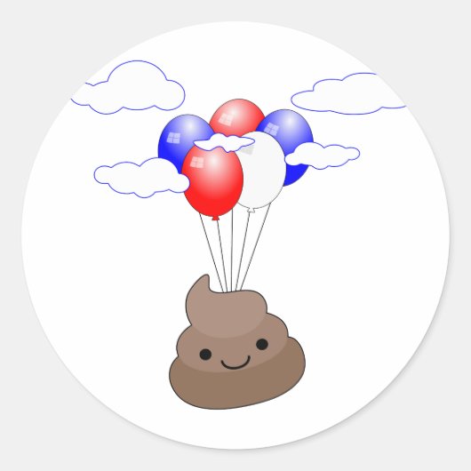 Sticker Rond Poo Emoji Voler Avec Ballons (Devant)