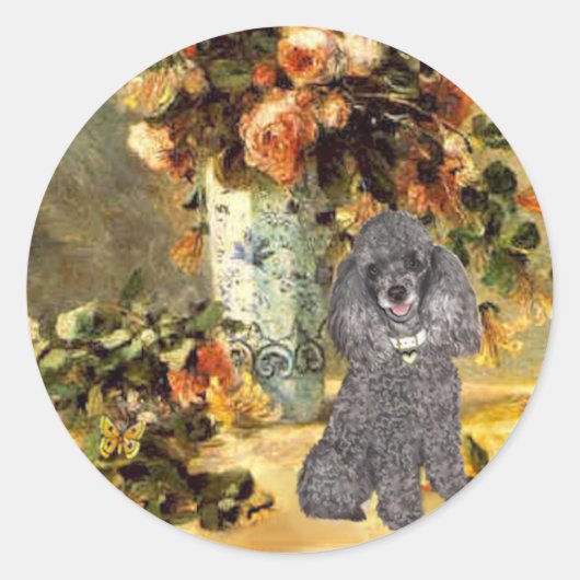 Sticker Rond Poodle (8S) - Vase de fleurs (Devant)