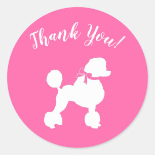 Sticker Rond Poodle Baby shower Chien Chien Chiot Rose Girl