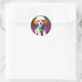 Sticker Rond Poodle blanc avec oreilles de crème sur arc-en-cie (Sac)