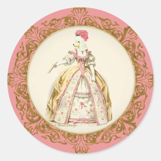 Sticker Rond Poodle blanc Marie Antoinette Ornate Art (Devant)