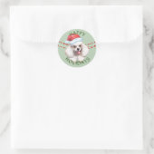 Sticker Rond Poodle blanc Santa Hat Joyeuses Fêtes (Sac)