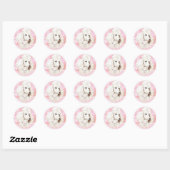 Sticker Rond Poodle blanc sur portrait Rose (Feuille)