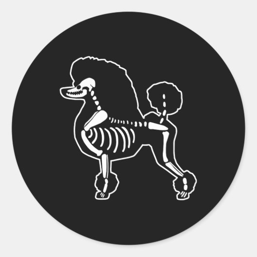 Sticker Rond Poodle Chien Squelette Halloween Doodle Chiens Lov (Devant)