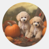 Sticker Rond Poodle Chiot Automne Citrouille délice (Devant)