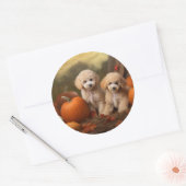 Sticker Rond Poodle Chiot Automne Citrouille délice (Enveloppe)