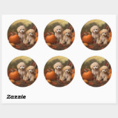 Sticker Rond Poodle Chiot Automne Citrouille délice (Feuille)