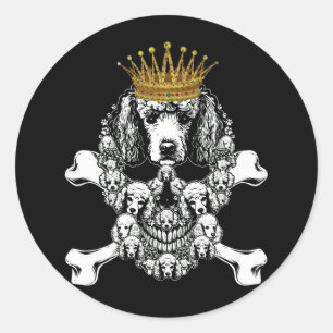 Sticker Rond Poodle crâne Squelette Costume d'Halloween Chien e