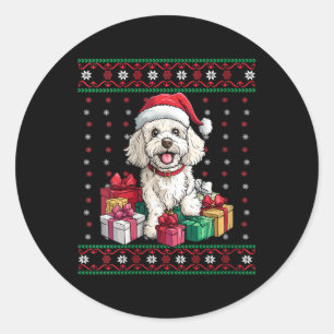 Sticker Rond Poodle de femmes Santa Chapeau drôle Chien Amoureu