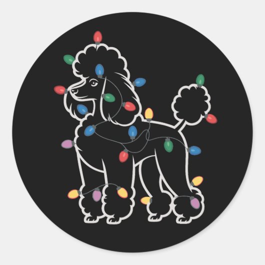 Sticker Rond Poodle Dogs Tree Christmas Xmas Pet Animal Dog (Devant)