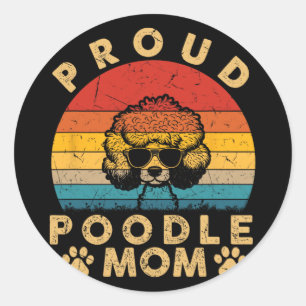 Sticker Rond Poodle Maman Cadeaux J'Aime Mon Chien Maman Maman 