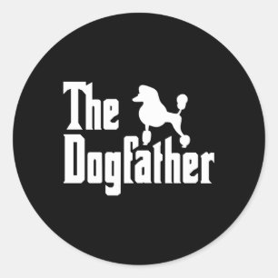 Sticker Rond Poodle Papa Poodle Dogfather Standard Poodle Papa