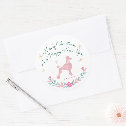Sticker Rond Poodle Pastel Pink Gift Wrap - Personal Text (Enveloppe)