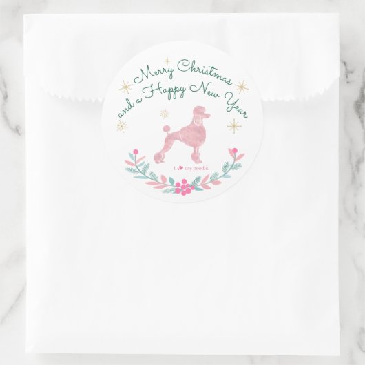 Sticker Rond Poodle Pastel Pink Gift Wrap - Personal Text (Sac)
