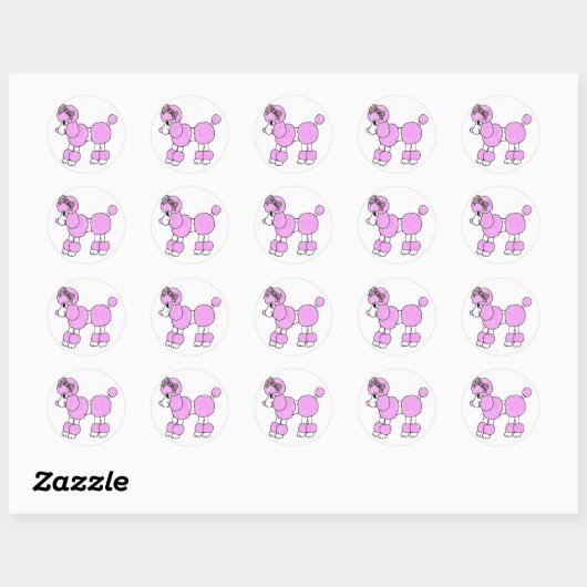 Sticker Rond Poodle rose (Feuille)