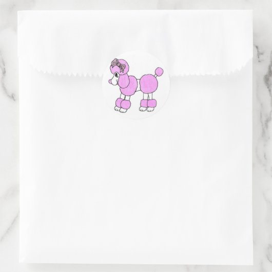 Sticker Rond Poodle rose (Sac)