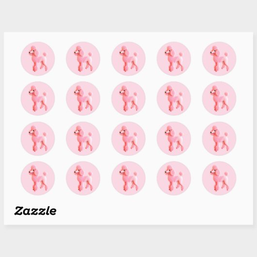 Sticker Rond Poodle rose mignon (Feuille)