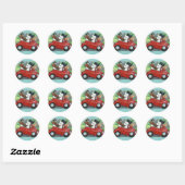 Sticker Rond Poodles en rouge Vintage convertible (Feuille)