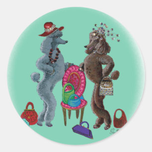 Sticker Rond Poodles et diamants