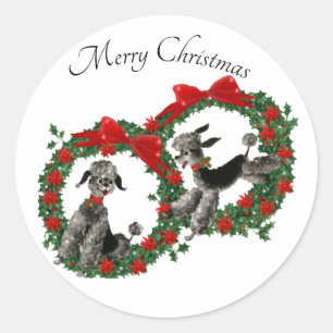 Sticker Rond Poodles mignons dans les serres de Noël