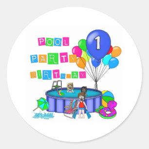 Sticker Rond Pool Party 1er anniversaire
