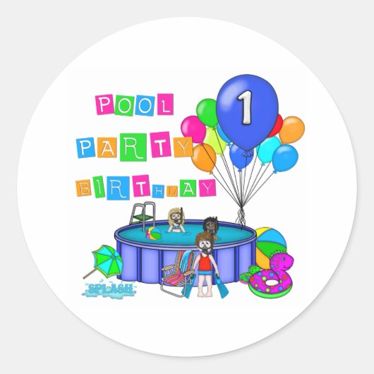 Sticker Rond Pool Party 1er anniversaire (Devant)