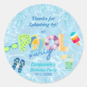Sticker Rond Pool Party Boy Anniversaire Favoriser Merci (Devant)