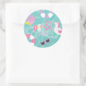 Sticker Rond Pool party Unicorn rose et violet Anniversaire (Sac)