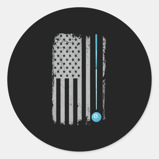 Sticker Rond Pool Sticks Billiards 8 Ball Usa American Flag (Devant)