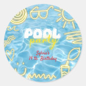 Sticker Rond Pool summer neon vibes birthday party (Devant)
