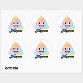 Sticker Rond Poop Emoji mignon Amusant Arc-en-ciel (Feuille)