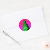 Sticker Rond Pop Art Big Ben Londres Voyage rose Vert (Enveloppe)