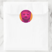 Sticker Rond Pop Art Bouddha rose et orange (Sac)