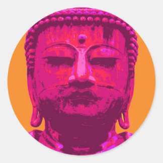 Sticker Rond Pop Art Bouddha rose et orange