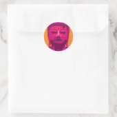 Sticker Rond Pop Art Bouddha rose et orange (Sac)