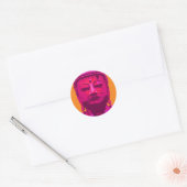 Sticker Rond Pop Art Bouddha rose et orange (Enveloppe)