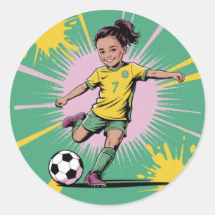 Sticker Rond Pop Art Comic Girls Soccer Anniversaire