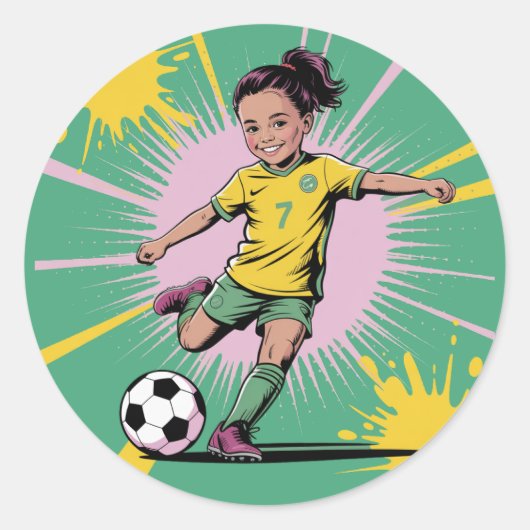 Sticker Rond Pop Art Comic Girls Soccer Anniversaire (Devant)