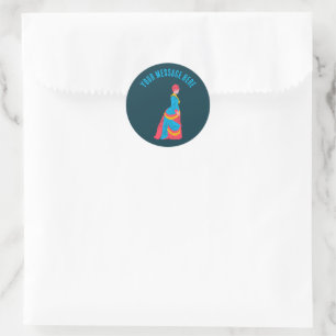 Sticker Rond Pop Art femme historique en robe bouillonnante per