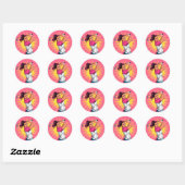 Sticker Rond Pop Art Girl Golfer fête d'anniversaire (Feuille)