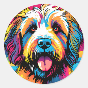 Sticker Rond Pop Art Labradoodle Portrait